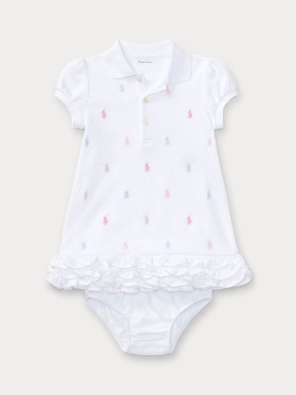 Ralph Lauren White Baby Polo Dress with Pastel Pony Embroidery